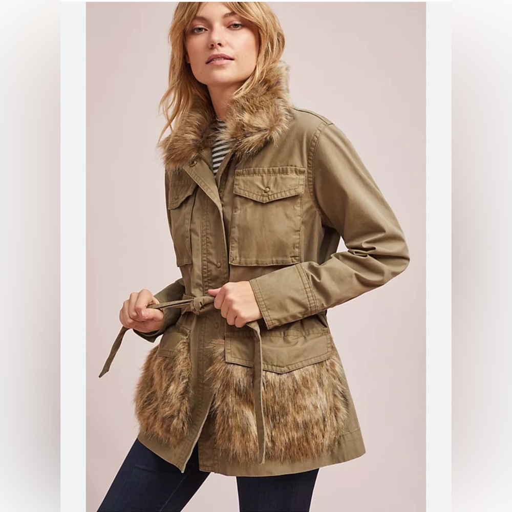 Brand new without tags Anthropologie utility jacket with faux fur detail